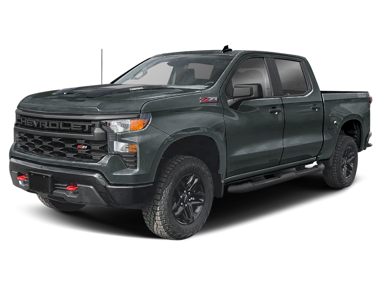 2025 Chevrolet Silverado 1500 Custom Trail Boss in Cypress Gray — front three-quarter view