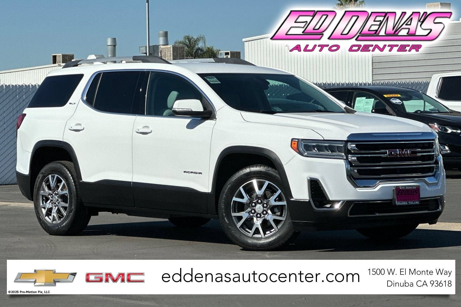 2020 GMC Acadia SLT in Summit White — front three-quarter view