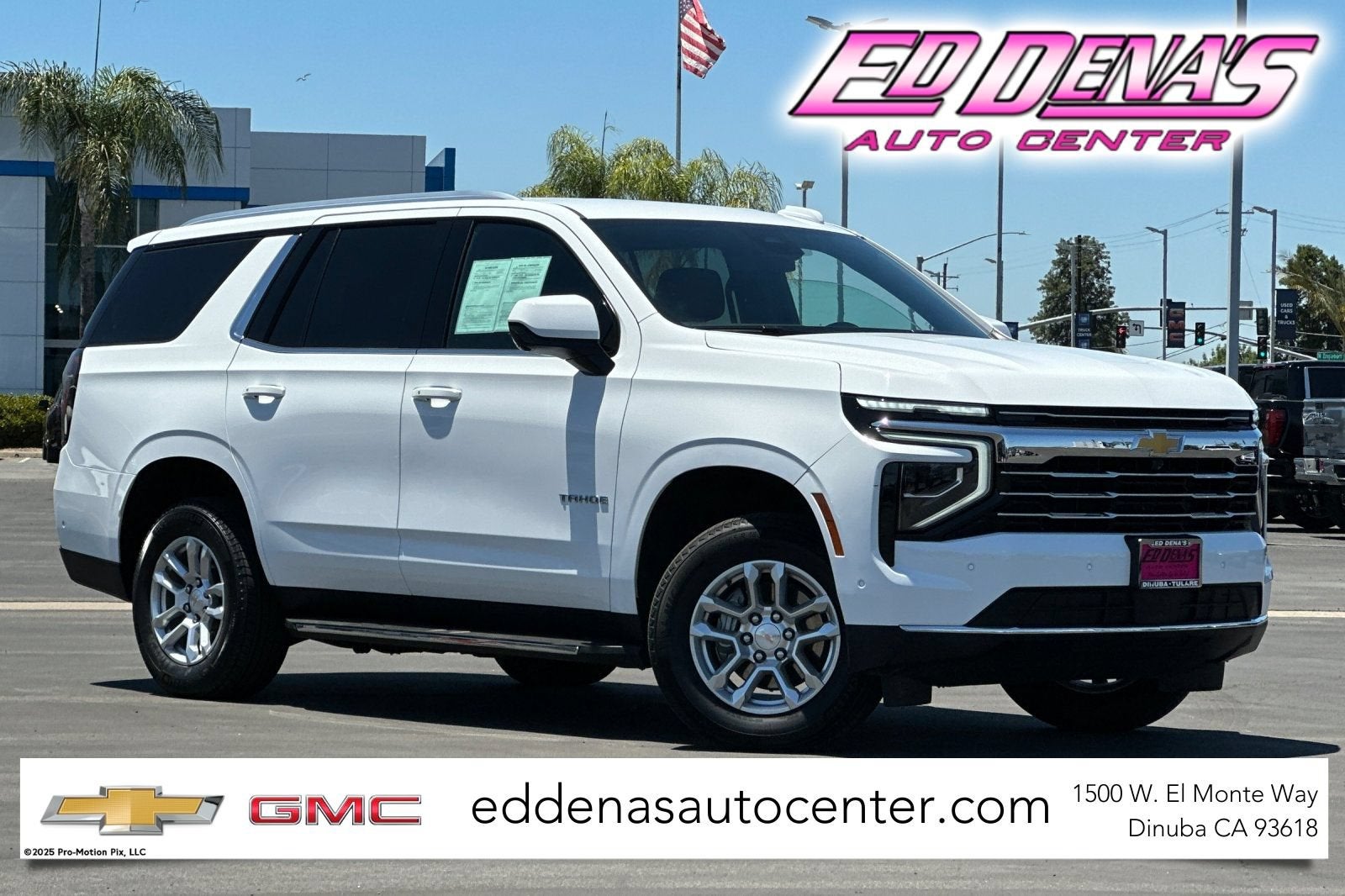 2025 Chevrolet Tahoe LT in Summit White — front three-quarter view