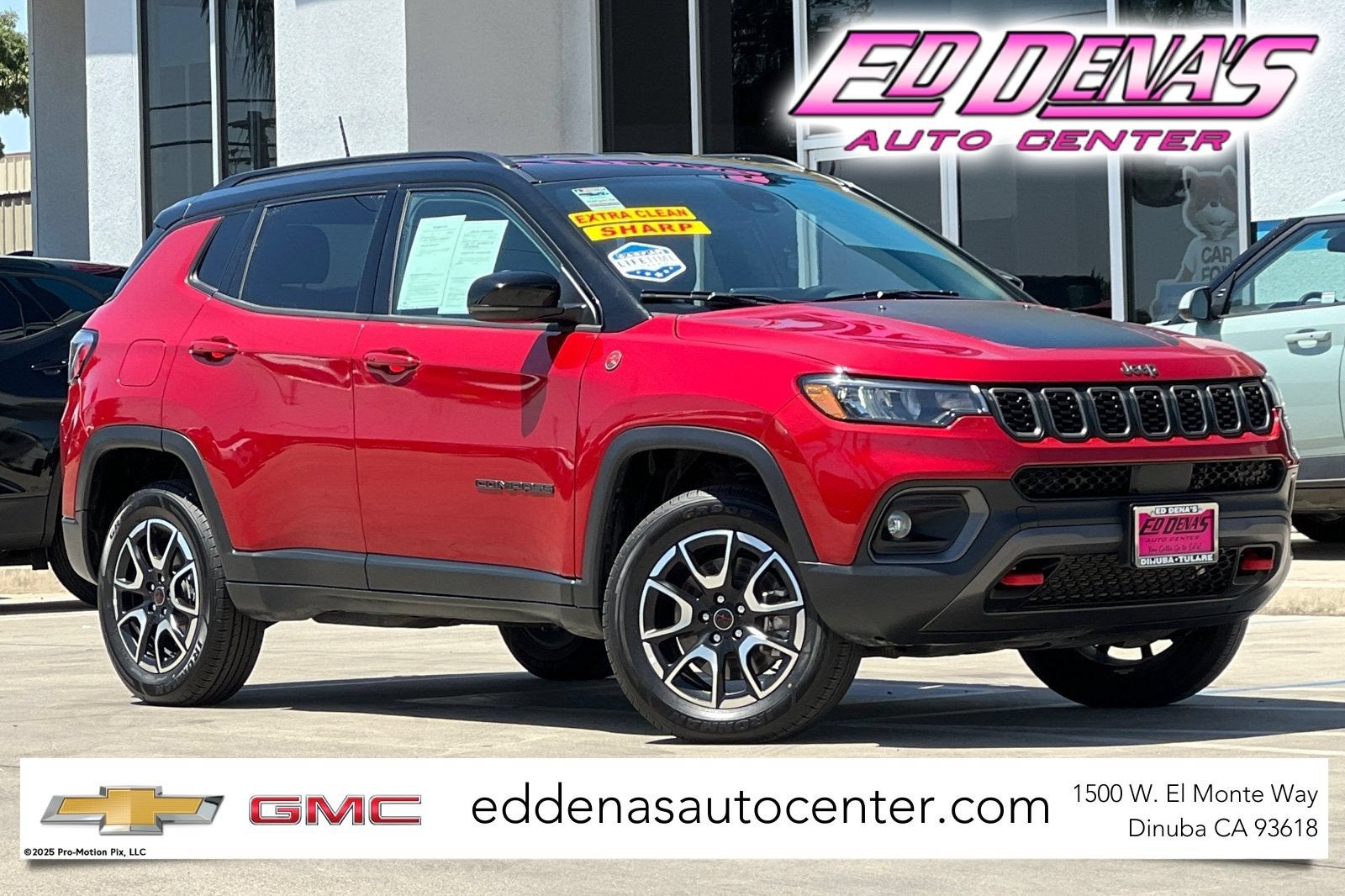 2025 Jeep Compass Trailhawk in Red — front three-quarter view