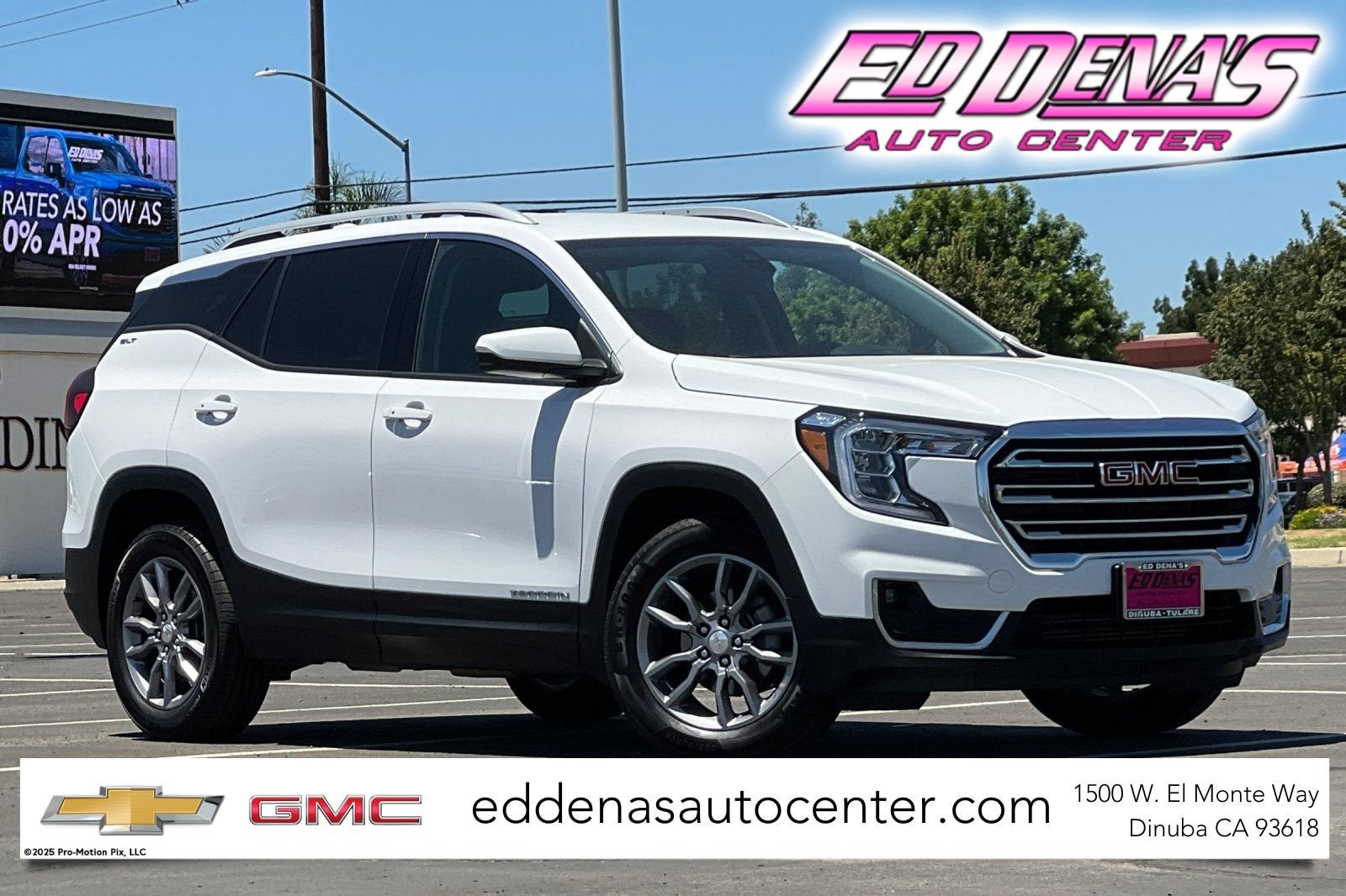 2024 GMC Terrain SLT in Summit White — front three-quarter view