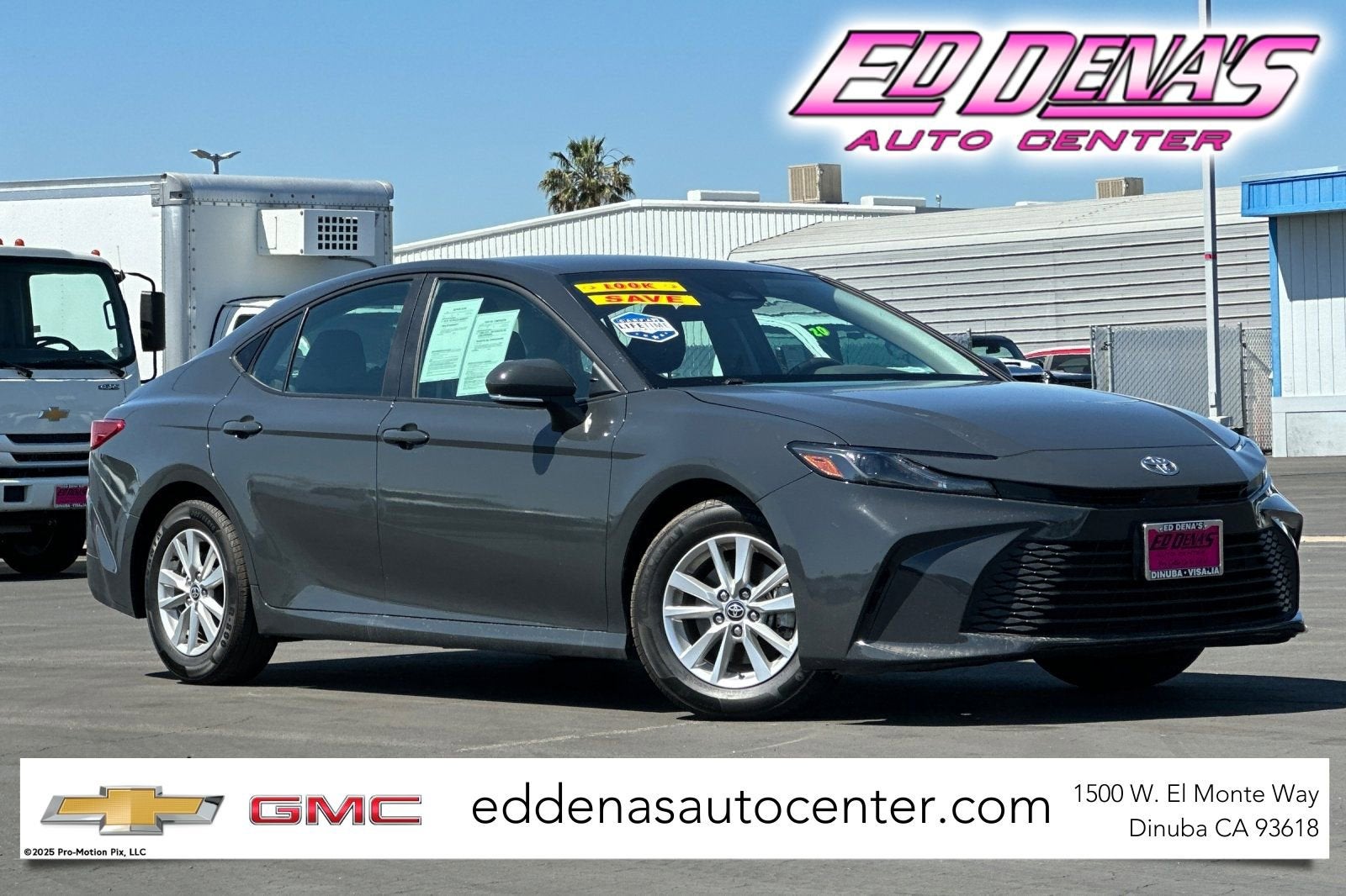 2025 Toyota Camry LE in Black — front three-quarter view